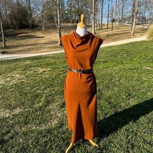 Zara Orange Sheath Midi Dress Sleeveless Cowl Neck